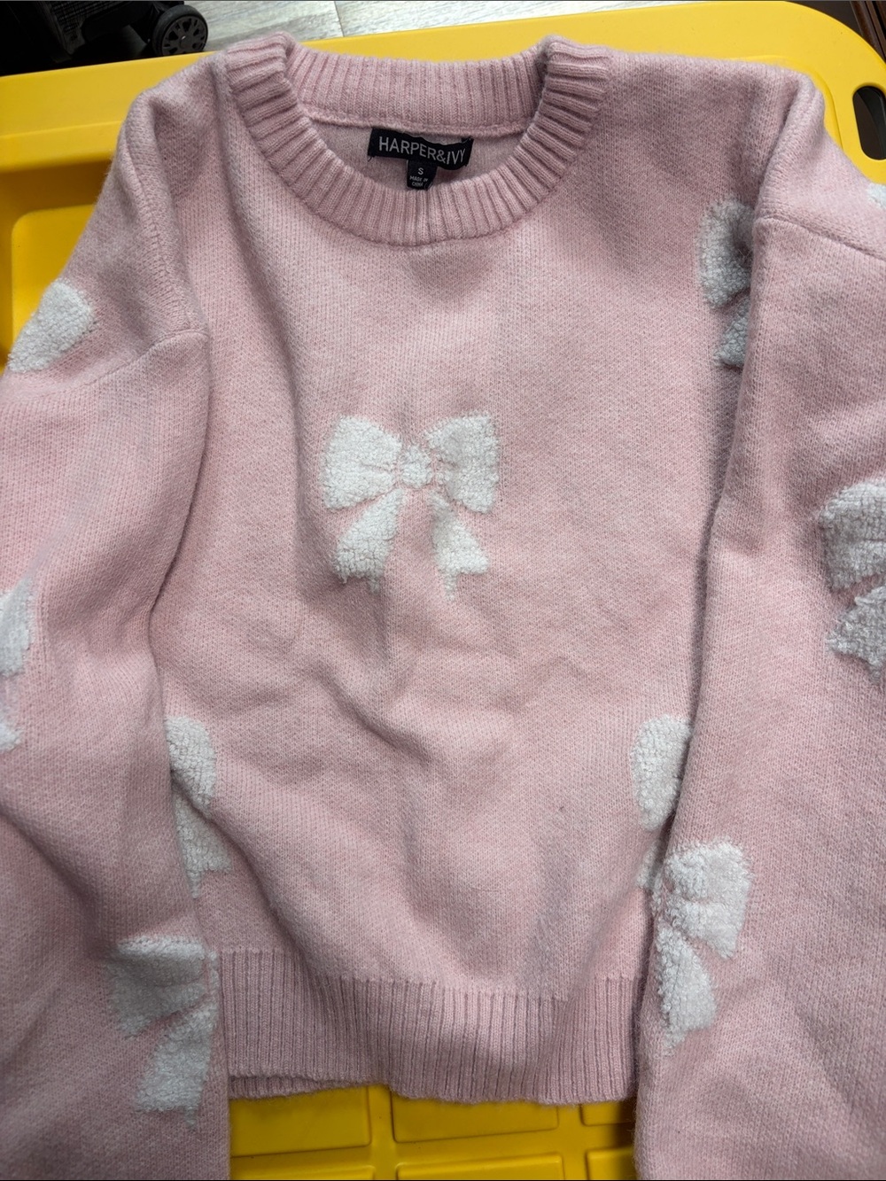 Harper Pink Crewneck Sweater with White Bow Motif